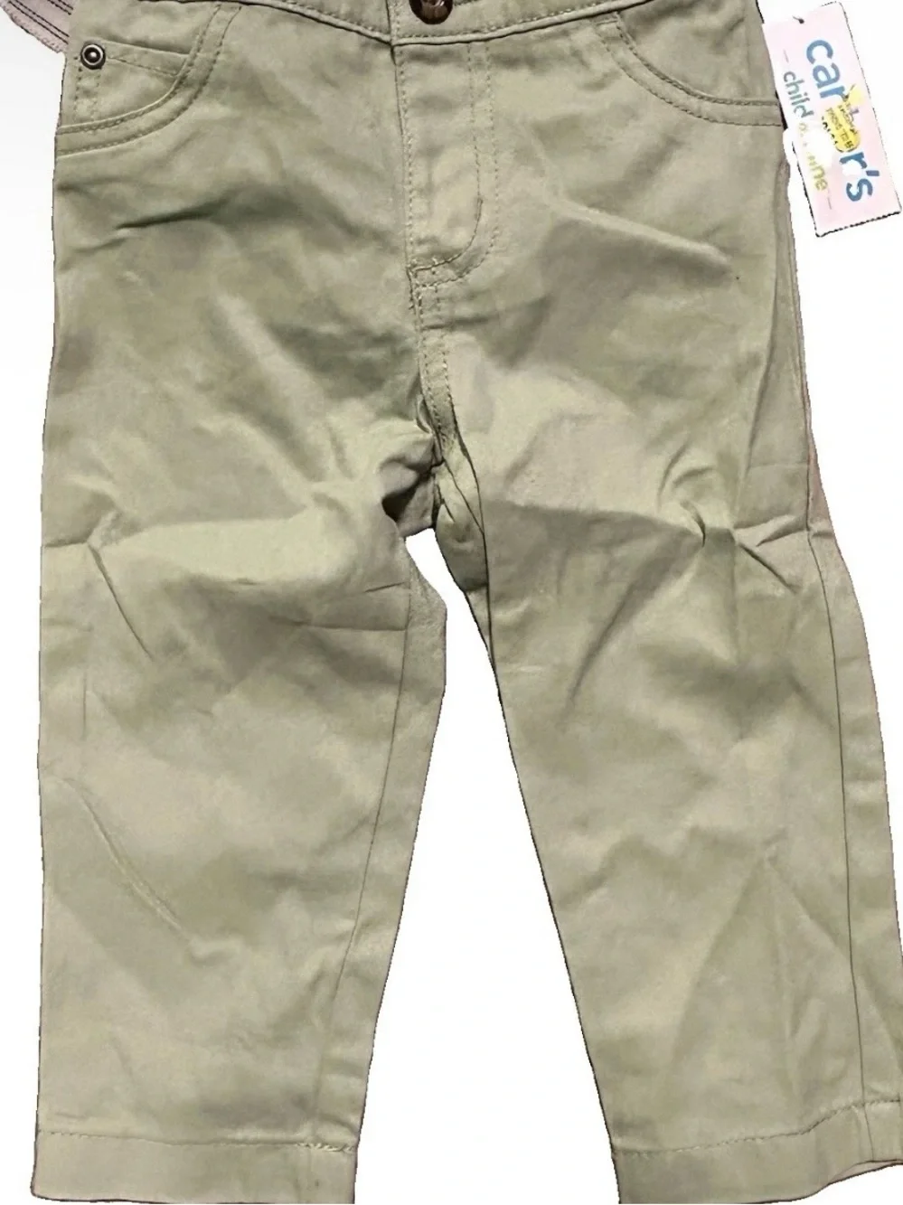 NWT Toddler Boy Outfit Green Khaki Pants Button Up Bodysuit Size 12-18 Months